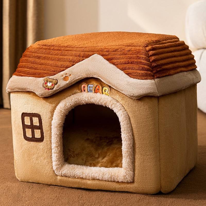 Pet Cat Dog Cave Bed House Cartoon Pattern Cosy Pet Bed Indoor Warmly Dog Kennel House Pet Tent for Cat Cushion